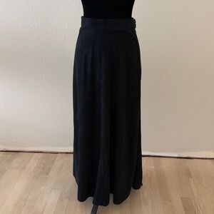 Sherry Michals Pegasus Black Leather Suede Maxi A-Line Skirt